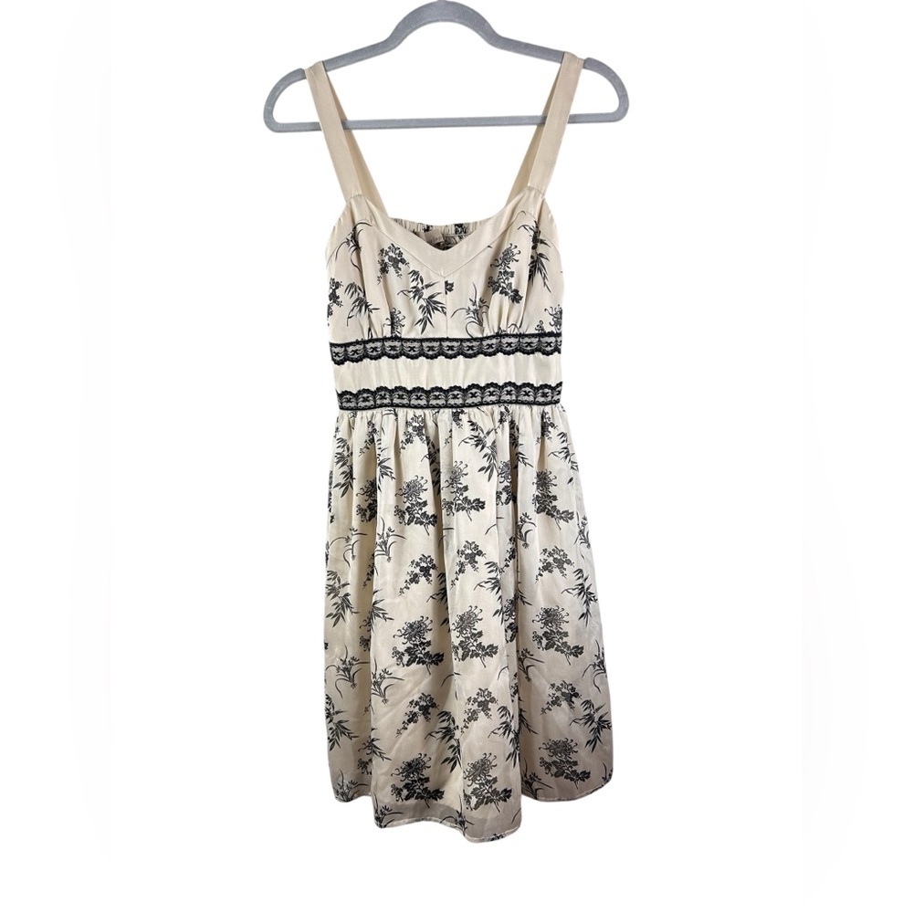 Burlap for Lord & Taylor Elegant Cream and Black Floral Silk Dress